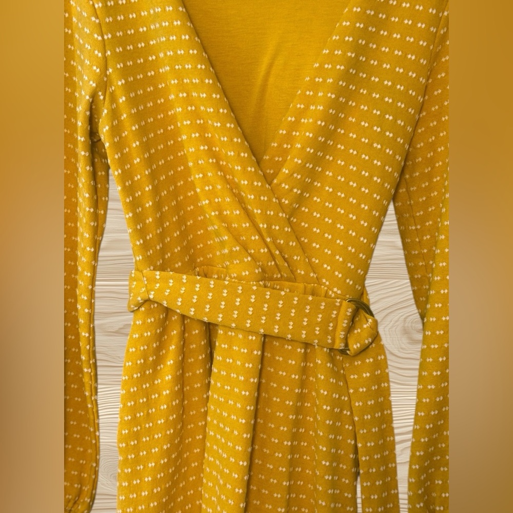 MAEVE by Anthropologie Malta Wrap Dress Mustard Yellow Dot Belted Size M - Picture 4 of 13